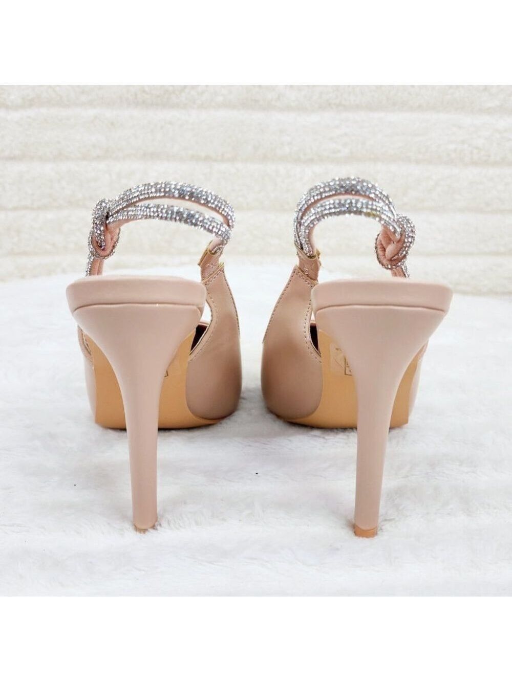 Mesmerized Nude High Heel Stiletto Sandals Knotted Rhinestone Slingback Sandals - Picture 7 of 10